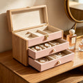 Blush Pearl-Embellished Solid Wood Jewelry Armoire