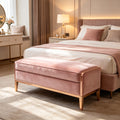 Blush Velvet & Rose Gold Bed Bench with Hidden Storage